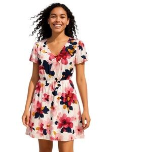 Old Navy Pink and Red Festival Resortwear Flutter Sleeve Floral Sundress Size XL